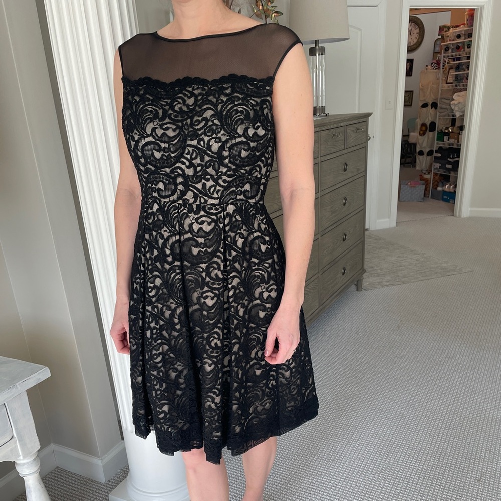 Eliza J Formal Dress - Black Lace with Cream Satin Underlay